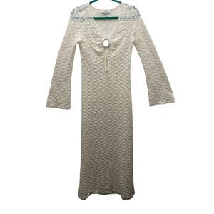 Emory Park Dress‎ Womens Medium Ivory White Textured Maxi Long Sleeve Boho Chic